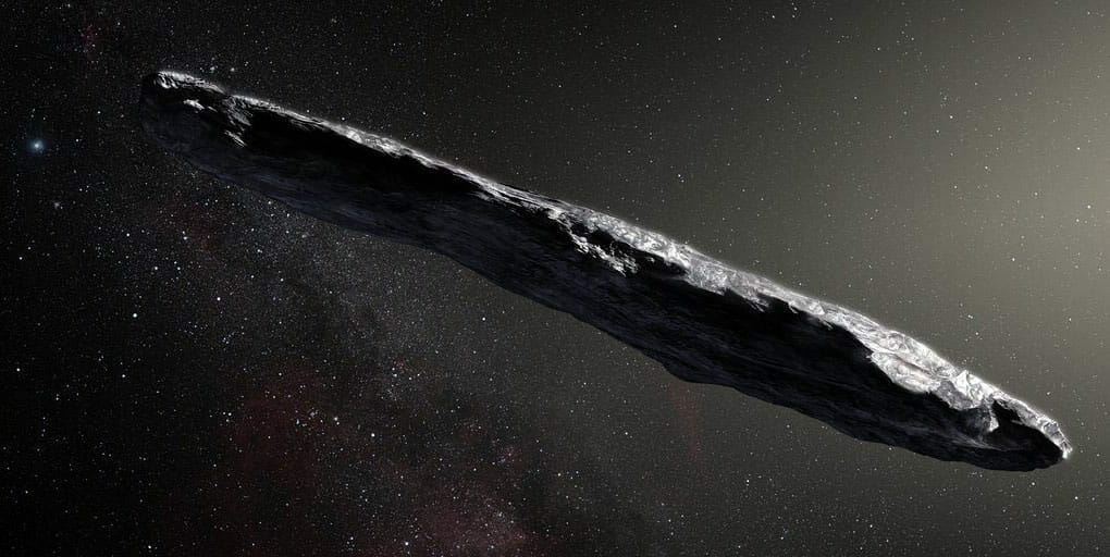 Concepto artístico del asteroide 1I/2017 U1, también conocido como 'Oumuamua. Image Credit:European Southern Observatory / M. Kornmesser