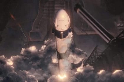 Concepto artístico del lanzamiento del vuelo de prueba Demo-1 con la cápsula de tripulación Dragón de SpaceX. Image Credit: NASA/SpaceX