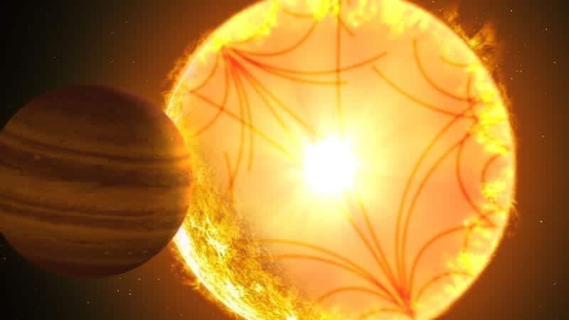 Concepto artístico del sistema Kepler-1658. Las ondas de sonido que se propagan a través del interior estelar se utilizaron para caracterizar la estrella y el planeta. Kepler-1658b, orbitando con un período de solo 3.8 días, fue el primer candidato a exoplaneta descubierto por Kepler hace casi 10 años. Crédito de la imagen: Gabriel Pérez Díaz / Instituto de Astrofísica de Canarias