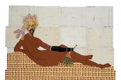 Katherine Sherwood, After Ingres, 2014. Acrylic, collage and mixed-media on recycled linen, 84 x 105 inches.
