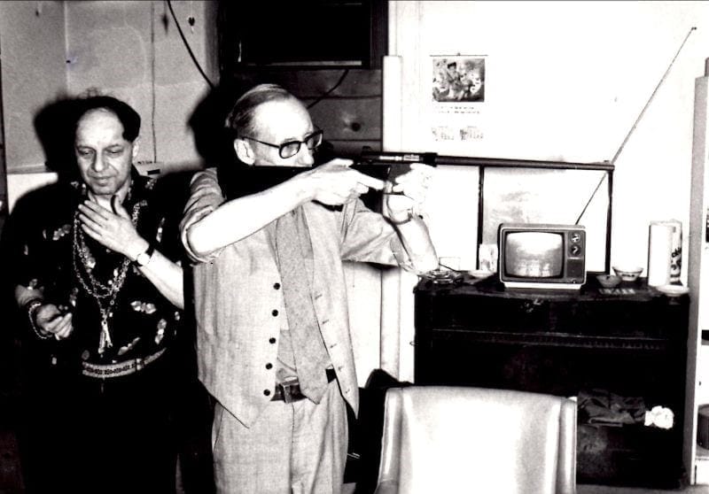 Carl Laszlo and William S. Burroughs, New York at the Bunker, 1981, Image: Michael Heitmann, published in: Radar No. 1/1982, S. 23