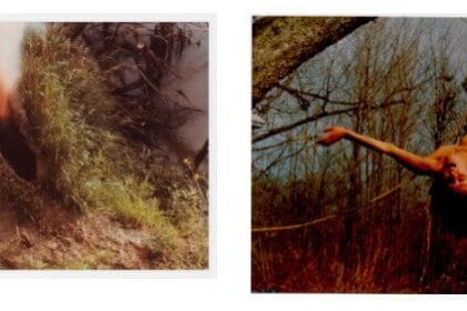Left: Ana Mendieta, Volcán, 1979, color photograph. Right: Carolee Schneemann, Study for Up to and Including Her Limits, 1973. Color photograph, photo credit: Antony McCall.
