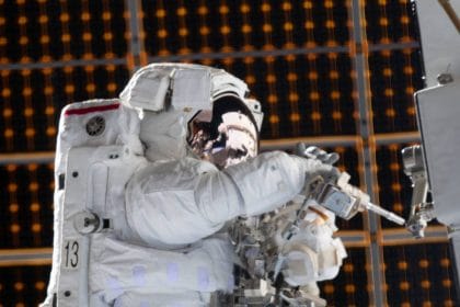 NASA astronaut Jessica Meir is pictured during a spacewalk she conducted with NASA astronaut Christina Koch Jessica Meir (out of frame) to install new lithium-ion batteries that store and distribute power collected from solar arrays on the station’s Port-6 truss structure. Credits: NASA