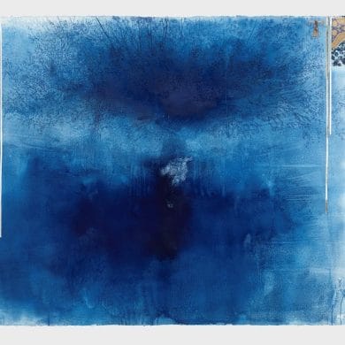 Ricardo Brey, Blue Shade, 2019, mixed media on paper, 47 1/8 x 62 7/8 in (120 x 160 cm). Courtesy Alexander Gray Associates, New York © Ricardo Brey/Artists Rights Society (ARS), New York.