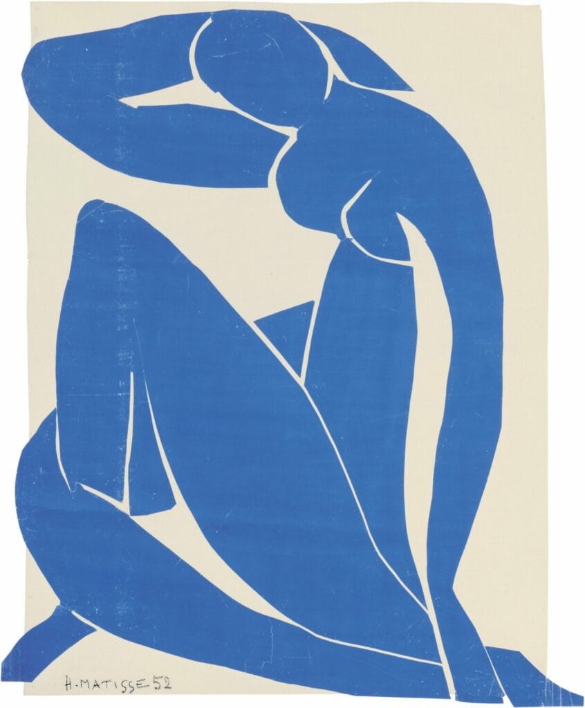 Henri Matisse, "Nu bleu II (Blue Nude II)", 1952 Gouache on paper, cut and pasted on paper, mounted on canvas, 116 x 89 cm Centre Pompidou, Paris