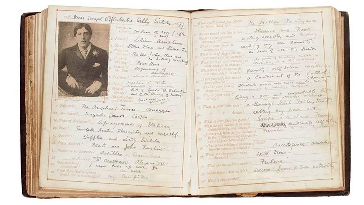 Questionnaire filled in by young Oscar Wilde