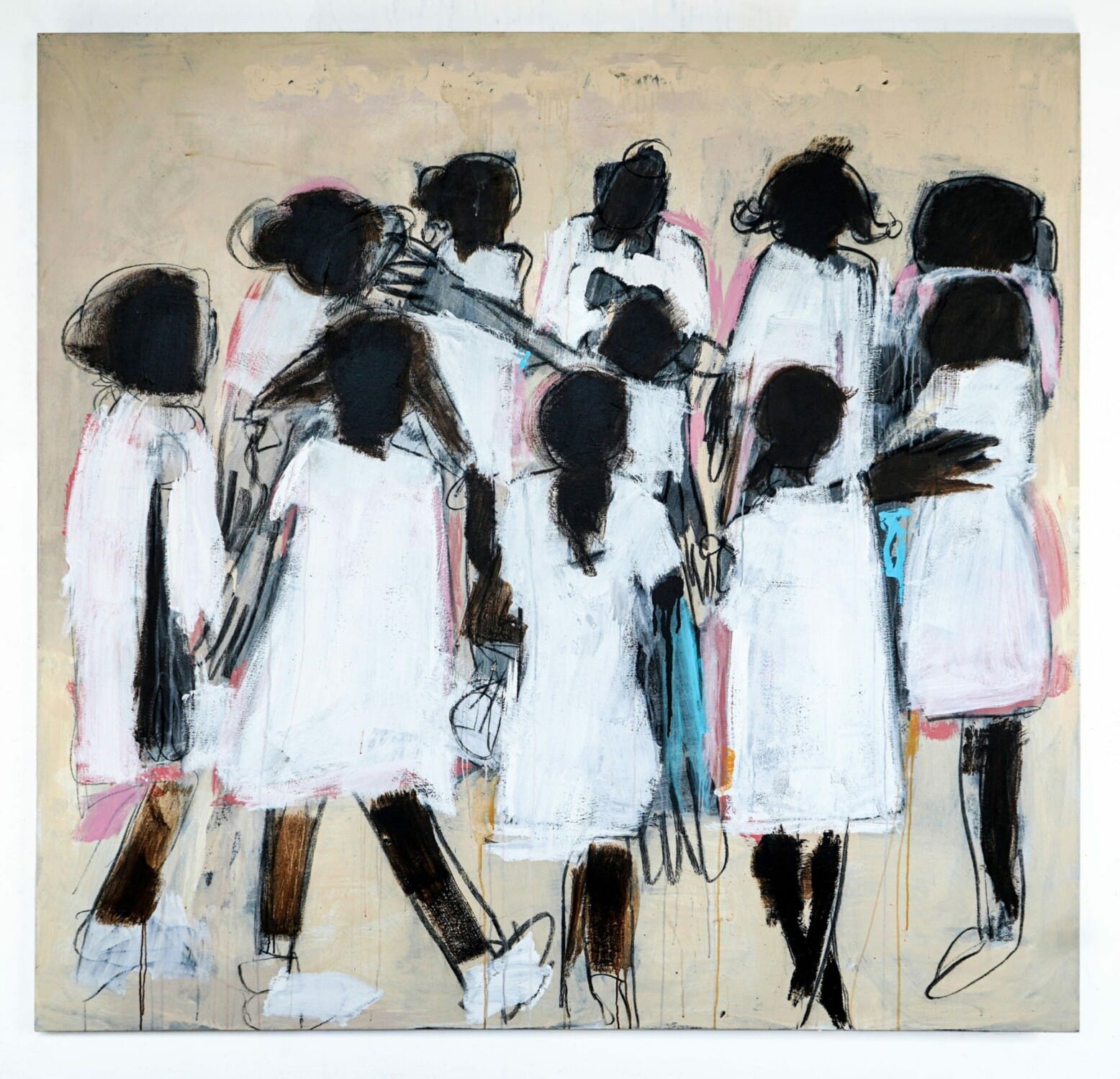 Giants, 2020, acrylic and charcoal on canvas, 78 x 77 in.