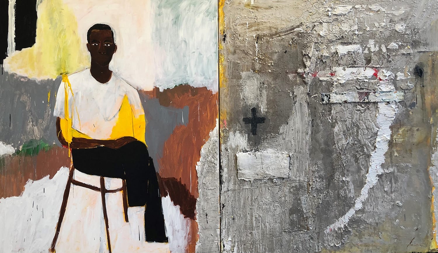 Patrick Eugene, You Ask About The Scars (2020) 72”x120” Mixed media on canvas, Courtesy of the artist and Gallery 1957