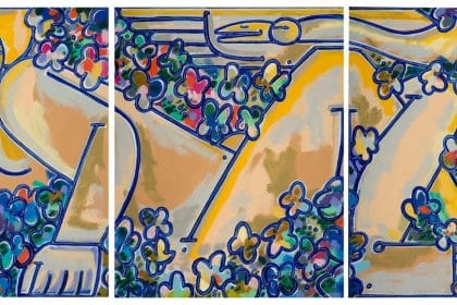 America Martin. Lidia and Swan (Triptych). Oil + Acrylic on Canvas. 54.5 x 130.5 inches