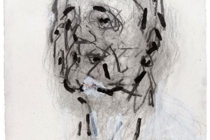 Frank Auerbach, Self-Portrait IX, graphite and acrylic on paper, 2020, Courtesy Marlborough Gallery, London