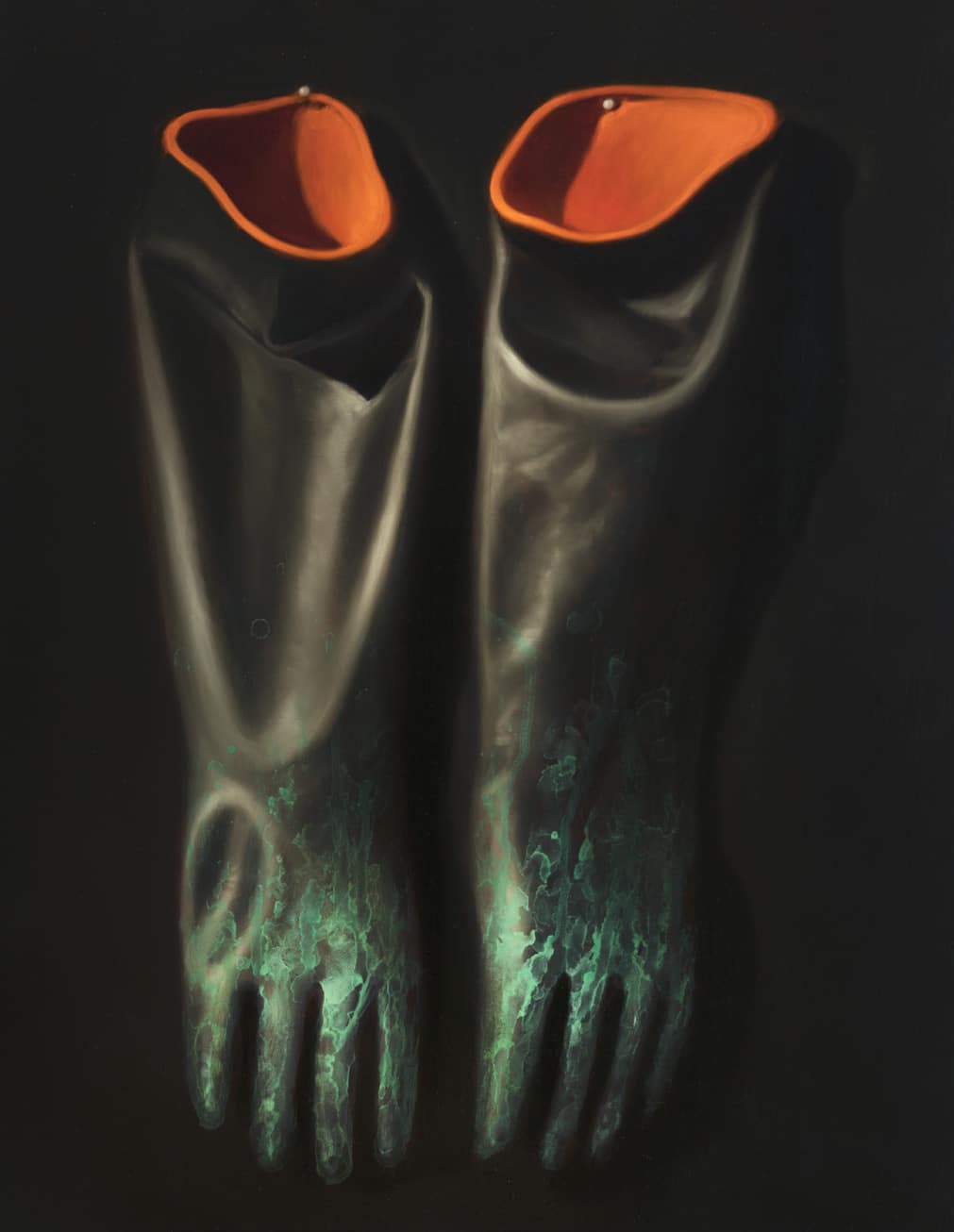 Chinese Gloves, 2020, Oil on gesso board, 45.5 x 61 cm, 17 7/8 x 24 1/8 in © Ken Currie, Courtesy of Flowers Gallery