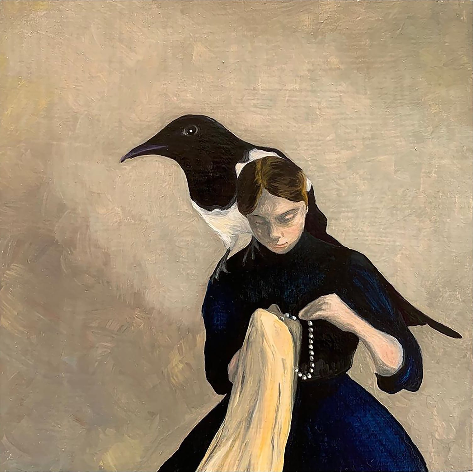 La Dame au collier de perle. Swan Scalabre. Oil on wood 9.8 x 9.8