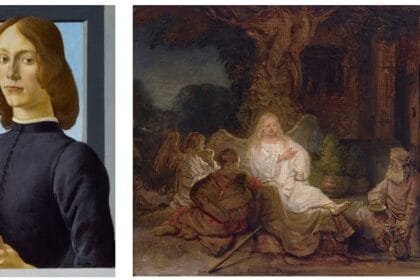 From Left to Right: Sandro Botticelli, Young Man Holding a Roundel, estimate in excess of $80 million; Rembrandt van Rijn, Abraham and the Angels, estimate $20/30 million
