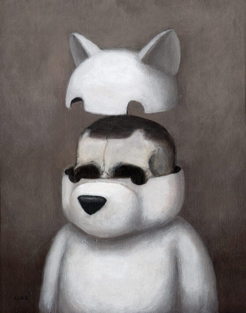 Luke Chueh. "Bisected (Skull)" (acrylic on panel_14" x 11")
