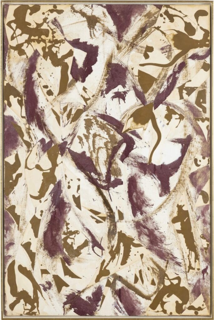 Lee Krasner, The Farthest Point, 1981, oil and paper collage on canvas, 56 3/4 x 37 1/4 inches, 144.1 x 94.6 cm. © 2021 Pollock-Krasner Foundation / Artists Rights Society (ARS), New York.