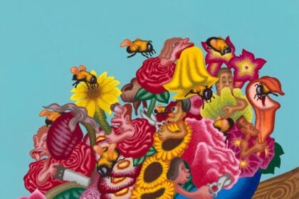 Peter Saul, “The World Is a Bowl of Flowers”, 2020 Acrylic on canvas, 72 x 84 inches (183 x 213.5 cm)