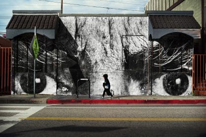JR The Wrinkles of the city, Los Angeles, Jim Budman, Venice, USA, 2011 color print mounted on dibond 48-7/8" × 74" (124.1 cm × 188 cm)