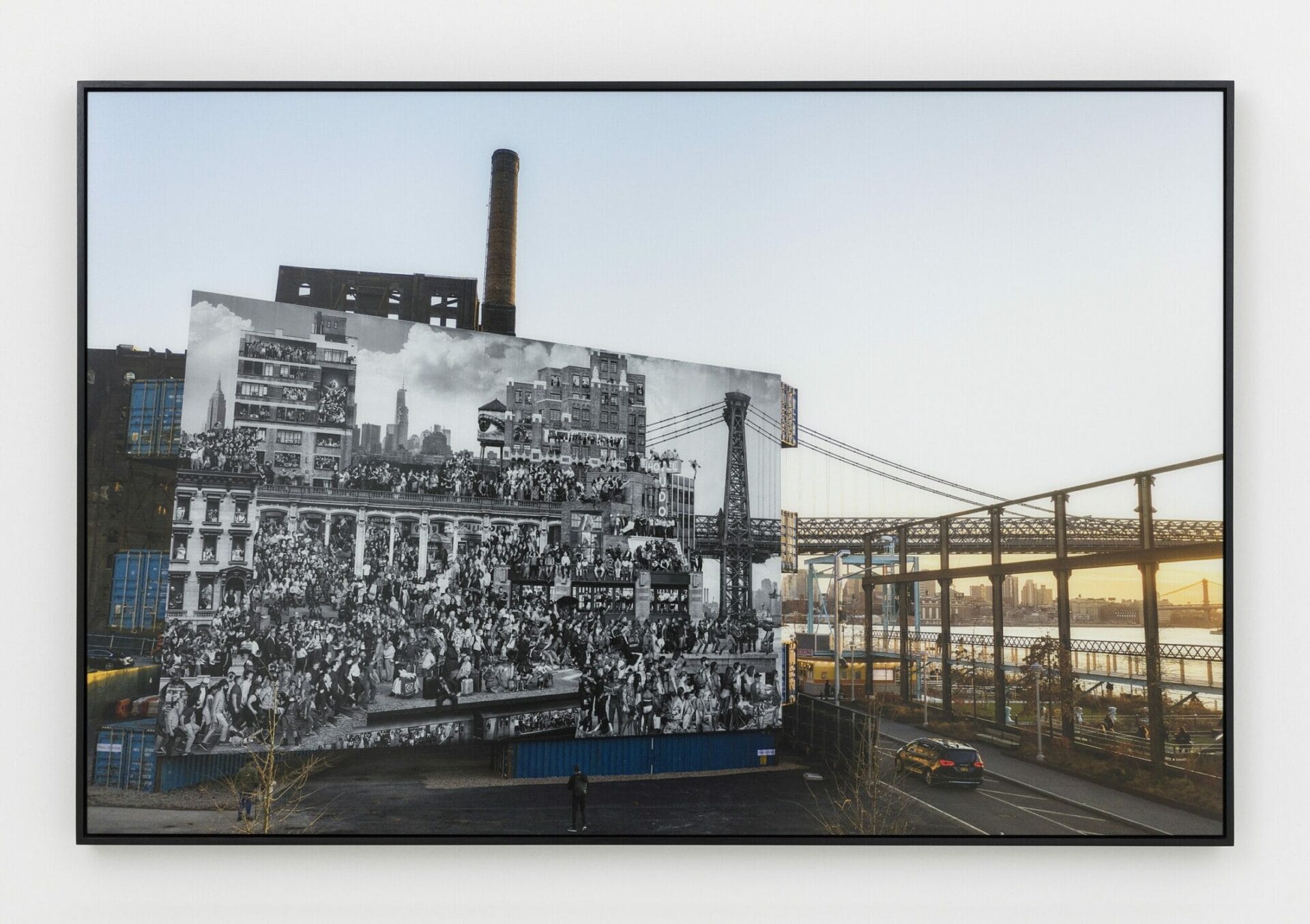 JR The Chronicles of New York City, Domino Park, USA, 2020 color print, dibond, matt Plexiglas, American flushed wooden black frame 100 cm × 150 cm (39-3/8" × 59-1/16"), image 103 cm × 153 cm × 6.5 cm (40-9/16" × 60-1/4" × 2-9/16"), frame