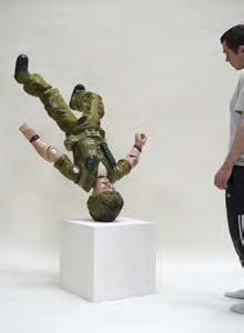Falling Army Man Toy, 2021. Steel frame, polyurethane foam, epoxy resin and colored pigment. H170 x W75 x D60 cm.