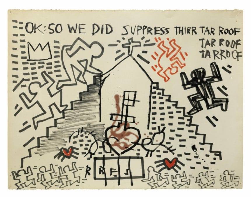 Keith Haring & Jean-Michel Basquiat, Untitled, 1980 ink on paper (estimate: $300,000 – 500,000)
