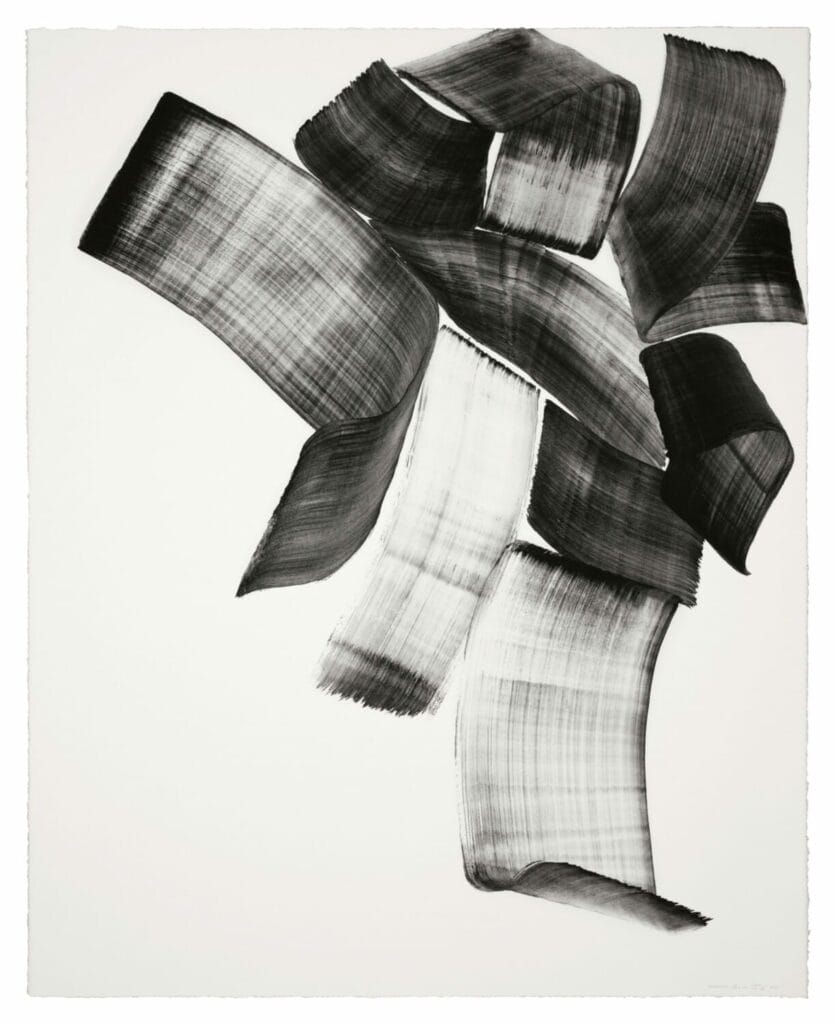 Lee Bae, Brushstroke 4-55, 2021.Charcoal ink on paper. 102 x 66 cm. Photo: Ringo Cheung. Courtesy of the artist and Perrotin.