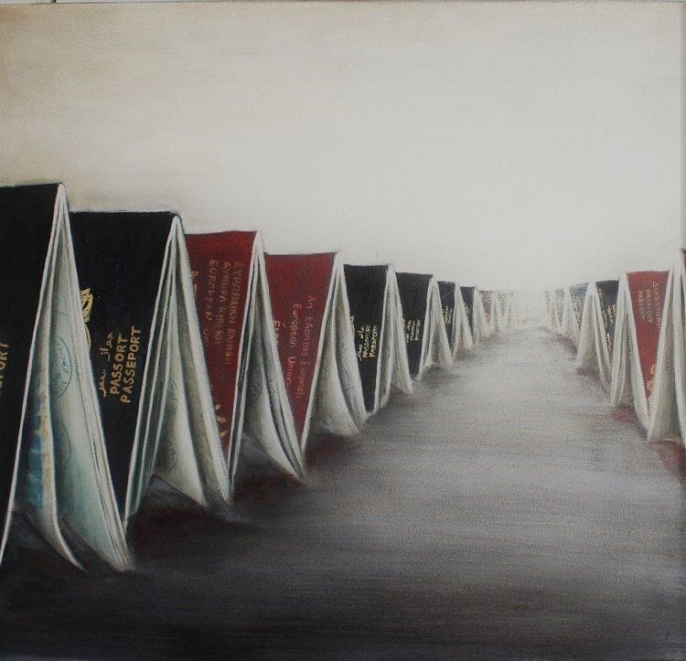 Miriam McConnon, Passport Tents II, oil on canvas, 50x60cm