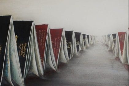 Miriam McConnon, Passport Tents II, oil on canvas, 50x60cm