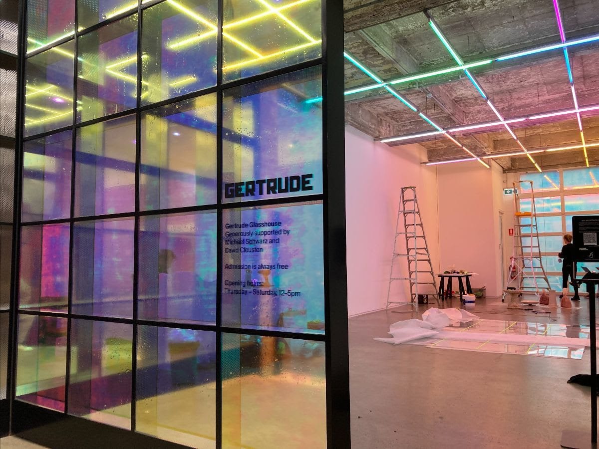 Mikala Dwyer, Ode to the ????, installation in progress, Gertrude Glasshouse, May 2021. Photo: Ian Bunyi.