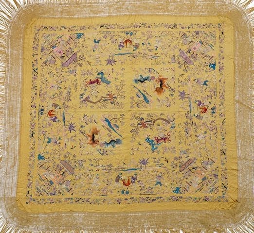 Lot 64  A Large Canton Embroidered 'Officials and Ladies' Shawl  Late 19th/Early 20th Century  Estimate: HK$30,000-40,000  Sold for: HK$102,000  **Over three times the estimate**