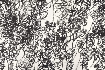 Wang Dongling ??? (b. 1945) Tao Yuanming, “The Peach Blossom Spring”, Entangled Script????????????? 2018, Ink on Paper ?? ??, Image: 250 x 498 cm (4 Panels, 250 x 124.5 each) WDL-103.104.105.106