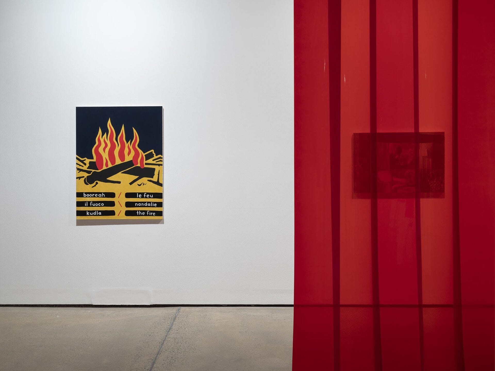 Installation view of 'On Fire: Climate and Crisis’, 2021, featuring work by Gordon Bennett, at the Institute of Modern Art, Brisbane. Courtesy the Estate of Gordon Bennett, Brisbane. Photo: Carl Warner.