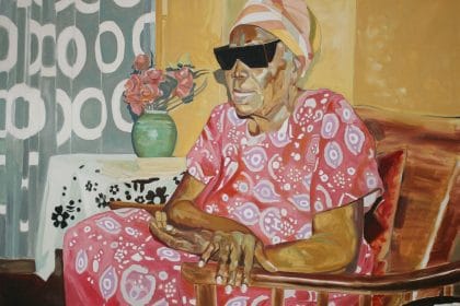 Arthur Timothy, GRANDMA'S HANDS, 2021, oil paint on canvas, H 120 x W 150 x D 3.9 cm (47.2 x 59.0 x 1.5 inches). Courtesy the artist and Gallery 1957.