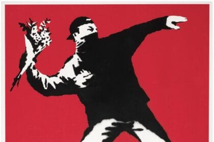 Banksy (Born 1974), Love is in the Air, screenprint in colours, 2003. Estimate: £300,000 - 500,000.