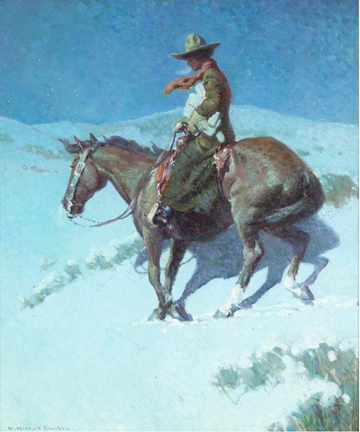 William Herbert ‘Buck’ Dunton (1878-1936), Delivering the Mail  Oil on canvas, 30 x 25in.  Estimate: $150,000 - 250,000
