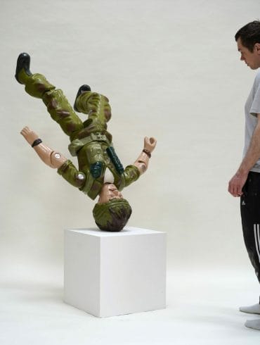 2021 Michael John Hunter and Falling Army Man Toy sculpture work, 2021. Courtesy of the artist and JPS Gallery.