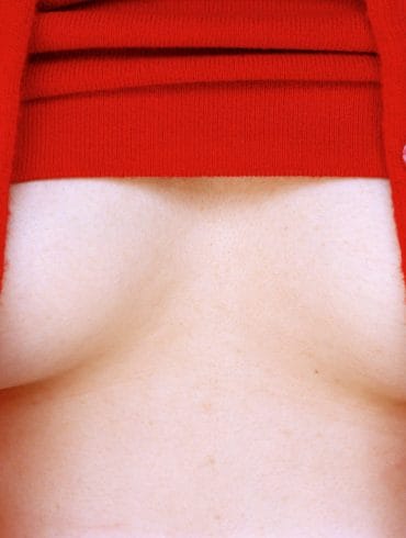 Pixy Liao, Red Cardigan, 2014, C-print, 37.5 x 50 cm (Image courtesy of artist and Blindspot Gallery.)