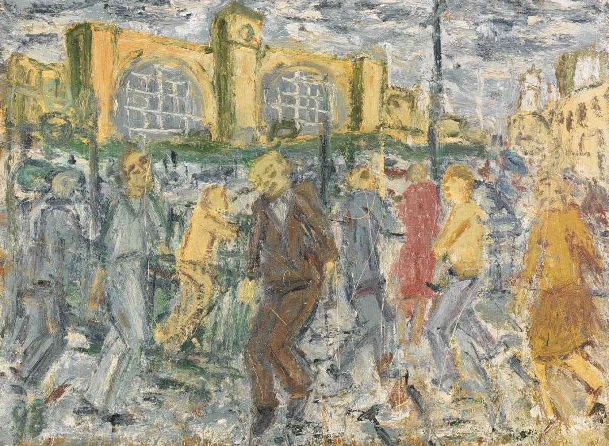 Leon Kossoff, King’s Cross, March Afternoon, 1998, oil on board, 147.5 x 198 cm © The Artist’s Estate. Courtesy Annely Juda Fine Art, London, Mitchell - Innes & Nash, New York, and LA Louver, Los Angeles.