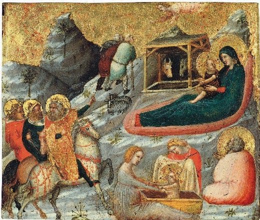 Pietro da Rimini. La natividad y otros temas de la infancia de Cristo, hacia 1330. Colección Thyssen-Bornemisza, en depósito en el Museu Nacional d’Art de Catalunya (MNAC)