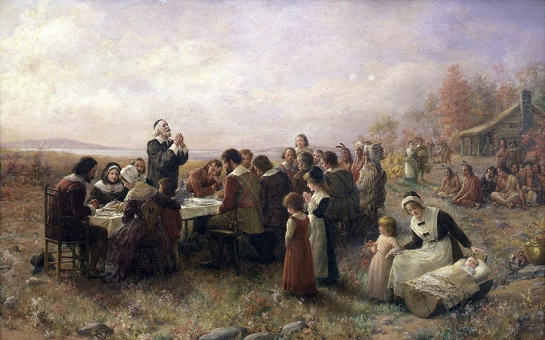 The First Thanksgiving at Plymouth por Jennie A. Brownscombe (1914)