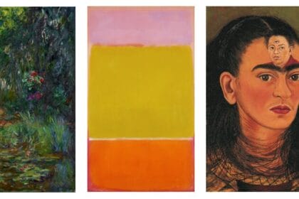 Left to Right: Claude Monet, Coin du bassin aux nymphéas; Mark Rothko, No. 7; Frida Kahlo, Diego y yo (Diego and I)