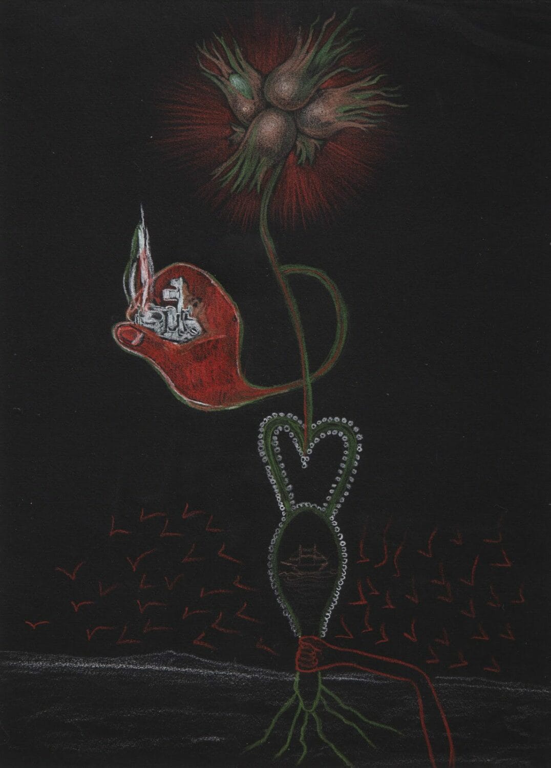 Valentine Hugo, André Breton, Nusch Eluard, Cadavre Exquis, c. 1932, pastel on black construction paper, 12 1/2 x 9 1/2 inches 31.8 x 24.1 cm. Private collection, New York. Photo by Diego Flores.