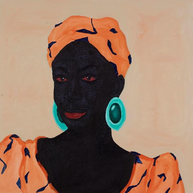 Kwesi Botchway, Green Stone Earrings, Acrylic on canvas (2020), courtesy the artist and Gallery 1957