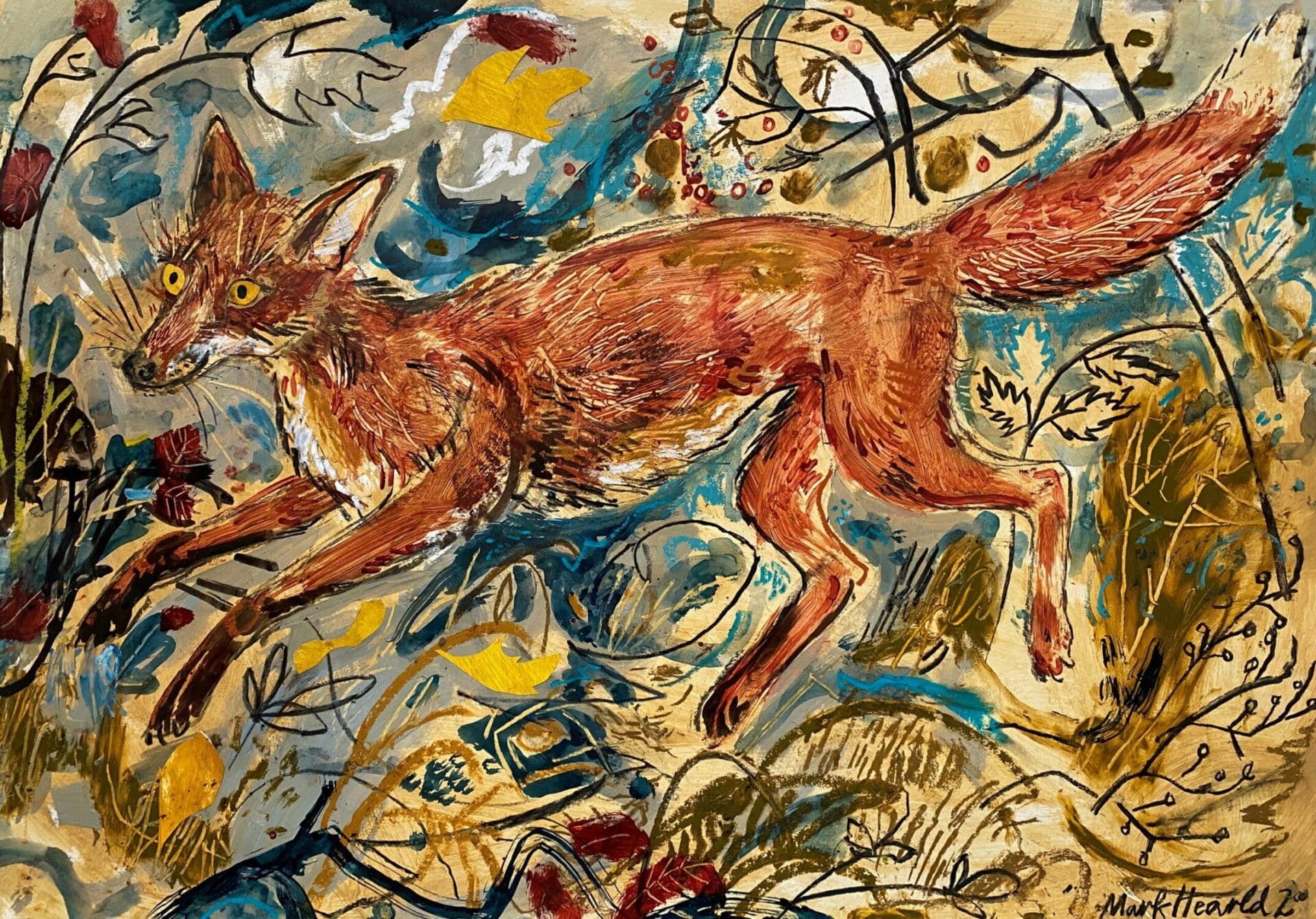 A Light Footed Fox, Mark Hearld, collage and mixed media, 75 x 110 cm