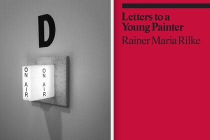 From Left to Right: Image of Podcast Recording Studio © Justyna Fedec. Cover of Letters to a Young Painter by Rainer Maria Rilke, published by David Zwirner Books.