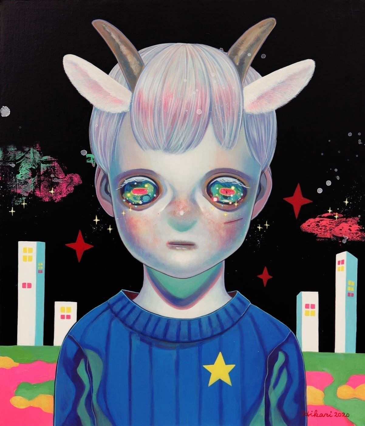 Hikari Shimoda Hidden in the Night Goat Oil on canvas 20.9 x 17.9