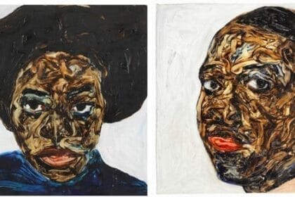 Left: Amoako Boafo (B. 1984), Portrait of a Young Lady, 2018. 30.5 x 30.2 cm. Estimate: £6,000 - 9,000 Right: Amoako Boafo (B. 1984), Portrait of a Young Man, 2018. 34.7 x 33.5 cm. Estimate: £6,000 - 9,000