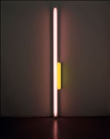 Dan Flavin, Untitled, 1964, Pink and yellow fluorescent light, edition 1/5. Courtesy BASTIAN, © Stephen Flavin / Artists Rights Society (ARS), New York 2019