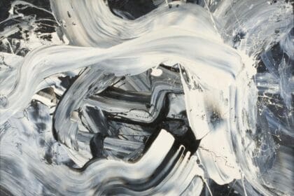 Kazuo Shiraga, Funryu [Jetstream], 1973. Alkyd paint on canvas, 71 5/8 x 89 3/8 inches (191.9 x 227 cm) © Estate of Kazuo Shiraga. The George Economou Collection, Athens
