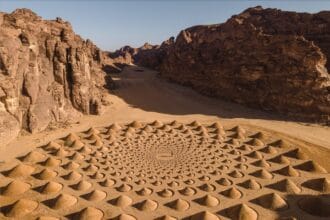 Jim Denevan, Angle of Repose, installation view, Desert X AlUla 2022, courtesy the artist and Desert X AlUla, photo by Lance Gerber