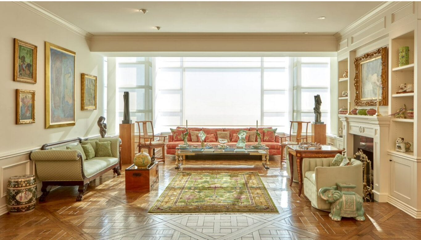 The living room of Gail Feingarten Oppenheimer’s (1938-2021) Beverly Hills condominium displaying works from Csaky, Gleizes, Lebasque, and more. Photo: Peter Perigo / Bonhams.